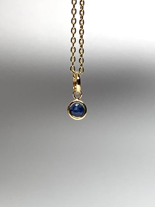 14k Solid Yellow Gold, Blue Sapphire Tiny Charm, 0.15ct, Accent Pendant