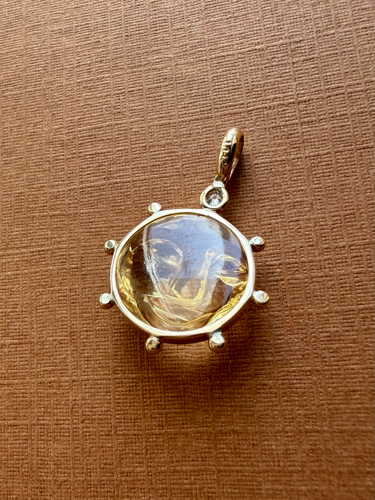 14k Solid Yellow Gold, White Diamond, Yellow Citrine “Sun” Pendant, Small Size