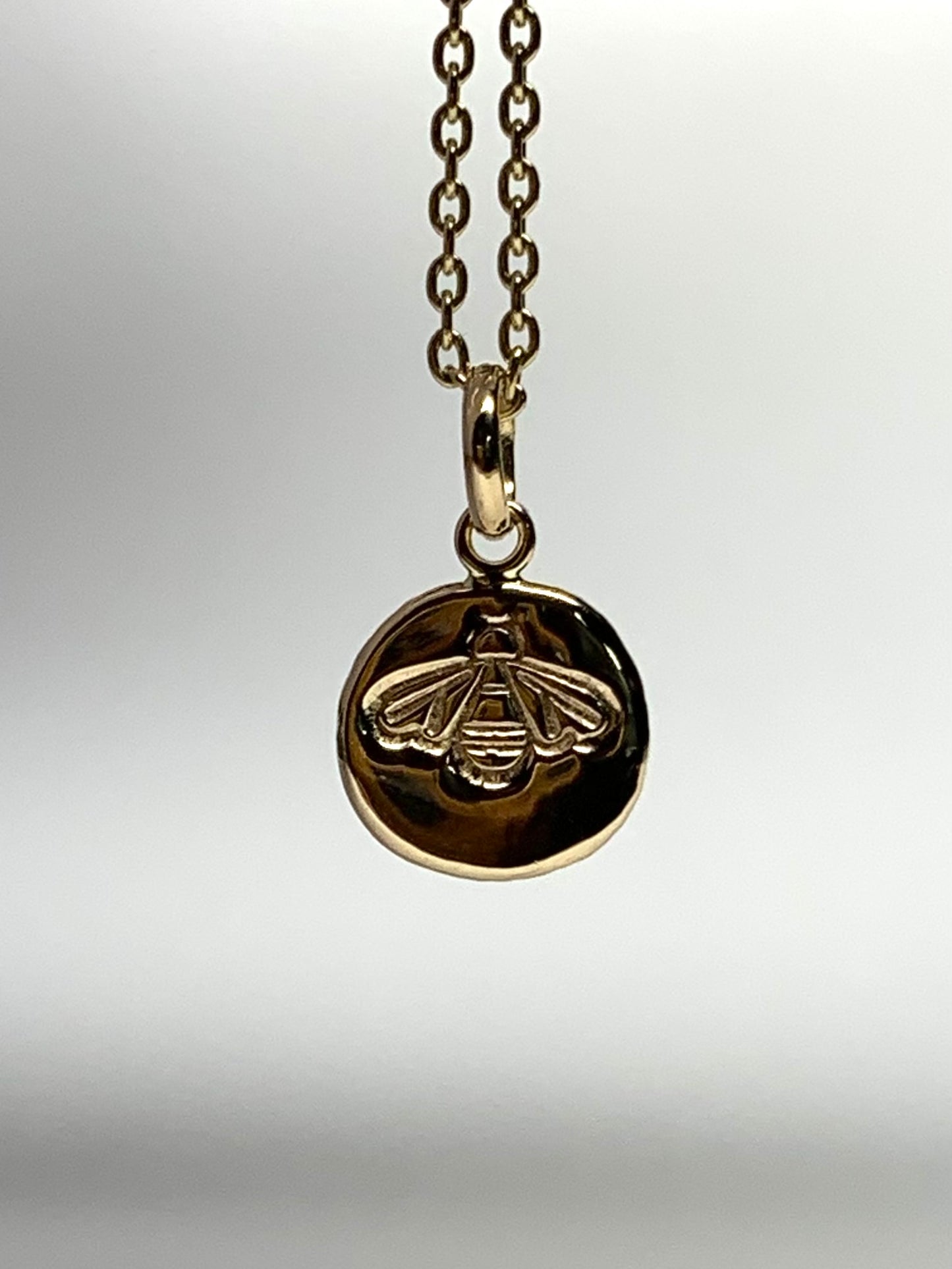 14k Solid Yellow Gold Nugget Mini Pendant “Honey Bee”, Tiny Charm