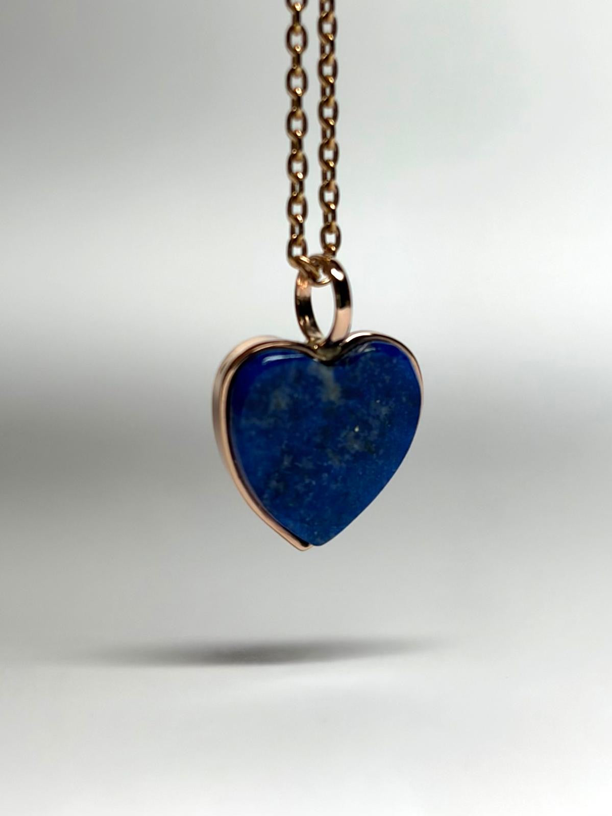 14k Solid Rose Gold, Blue Lapis Lazuli “Heart” Mini Pendant
