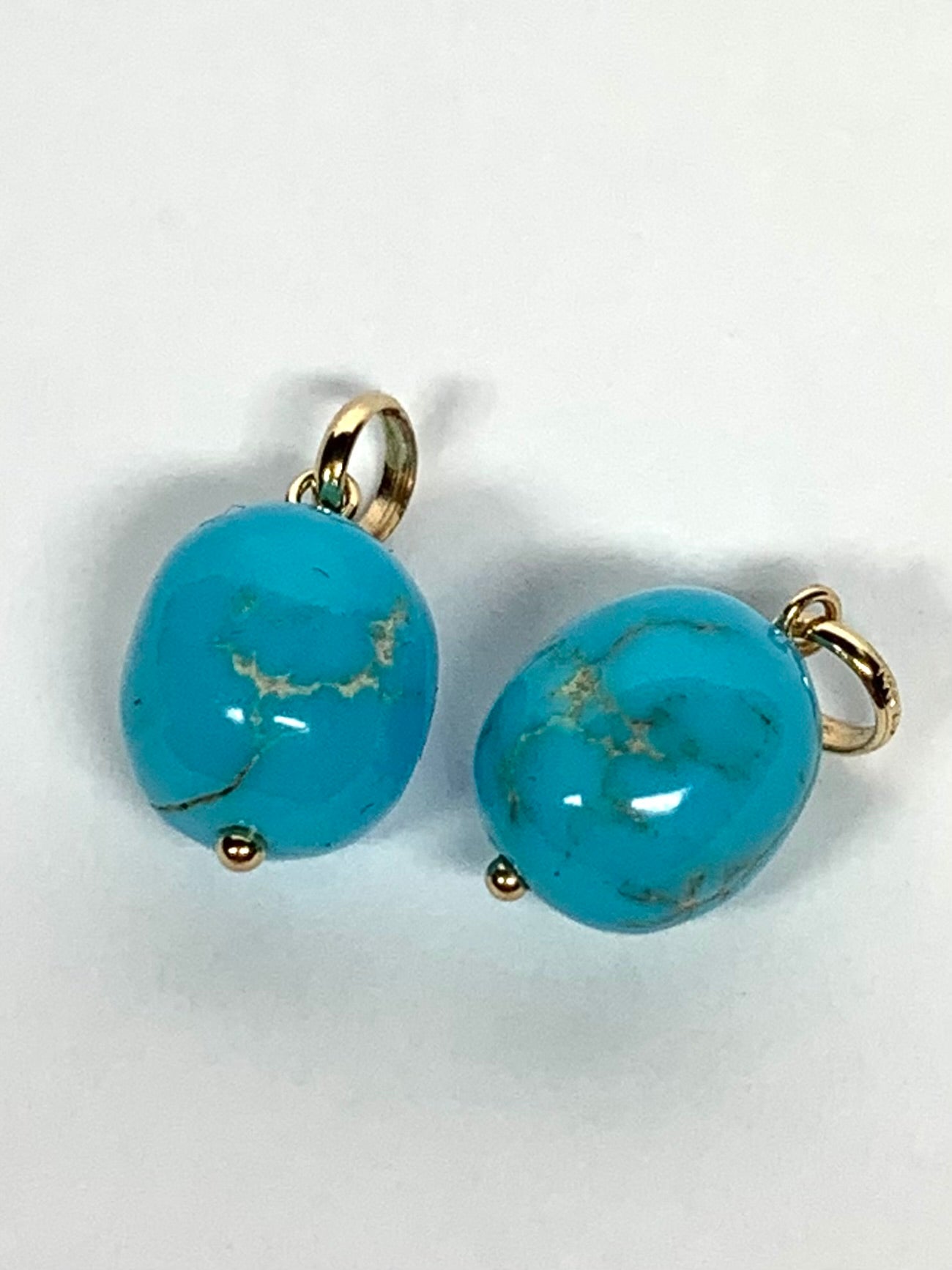 14k Solid Yellow Gold, Natural Turquoise Nugget Bead Pendant