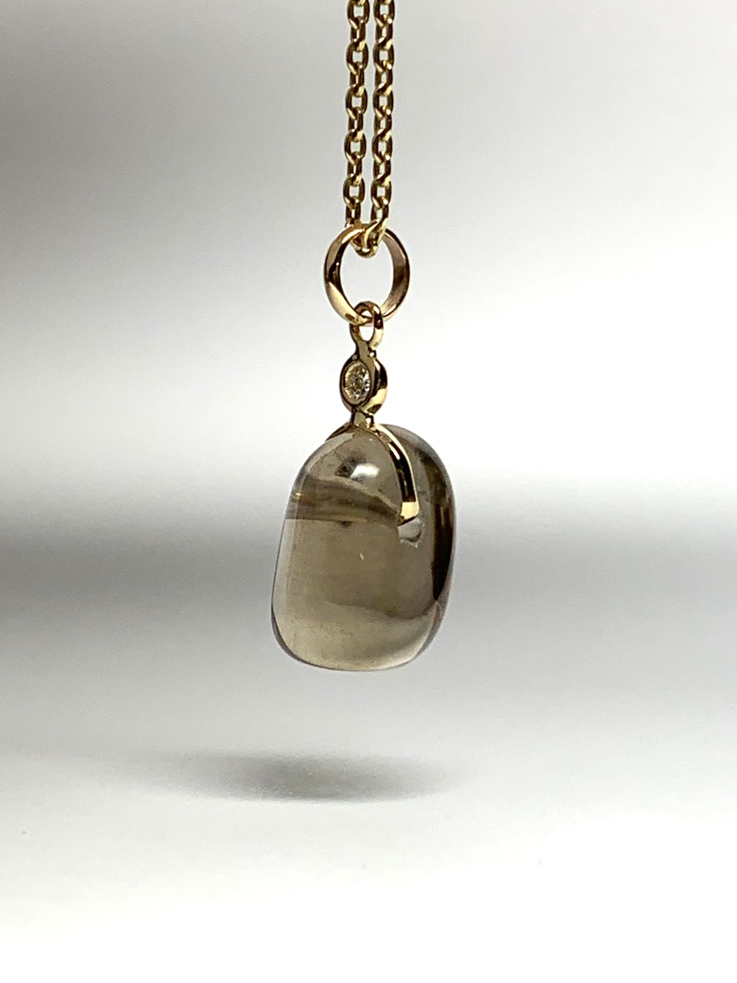 14k Solid Yellow Gold, Diamond, Smoky Quartz Tumbled Nugget Bead Pendant, Mini Size