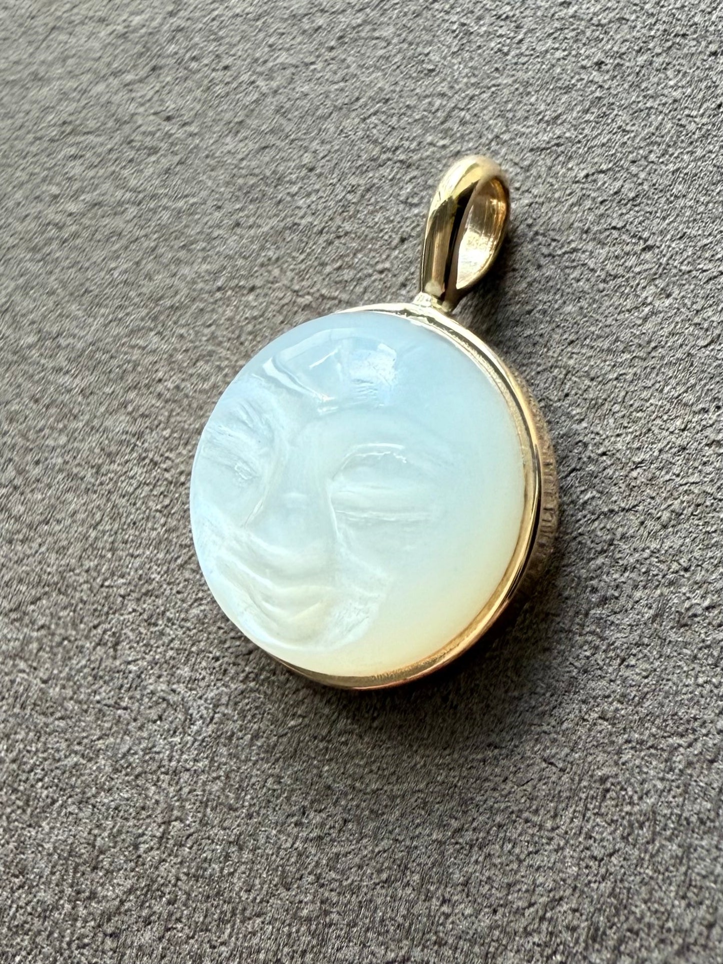 "The Moon" Pendant, 14K Solid Yellow Gold, White Moonstone, Small Size
