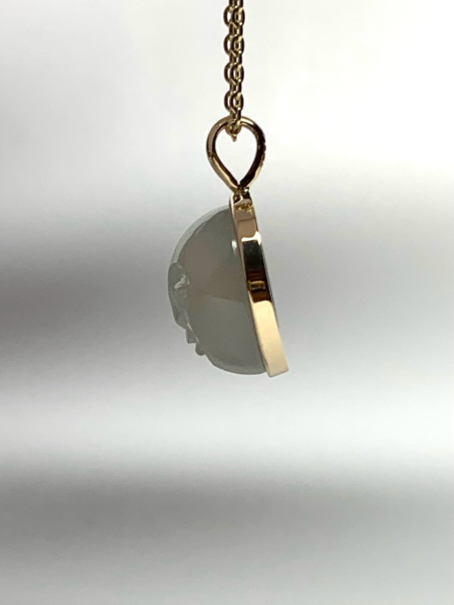 14K Solid Yellow Gold, Grey Moonstone "Moon" Pendant, Small Size