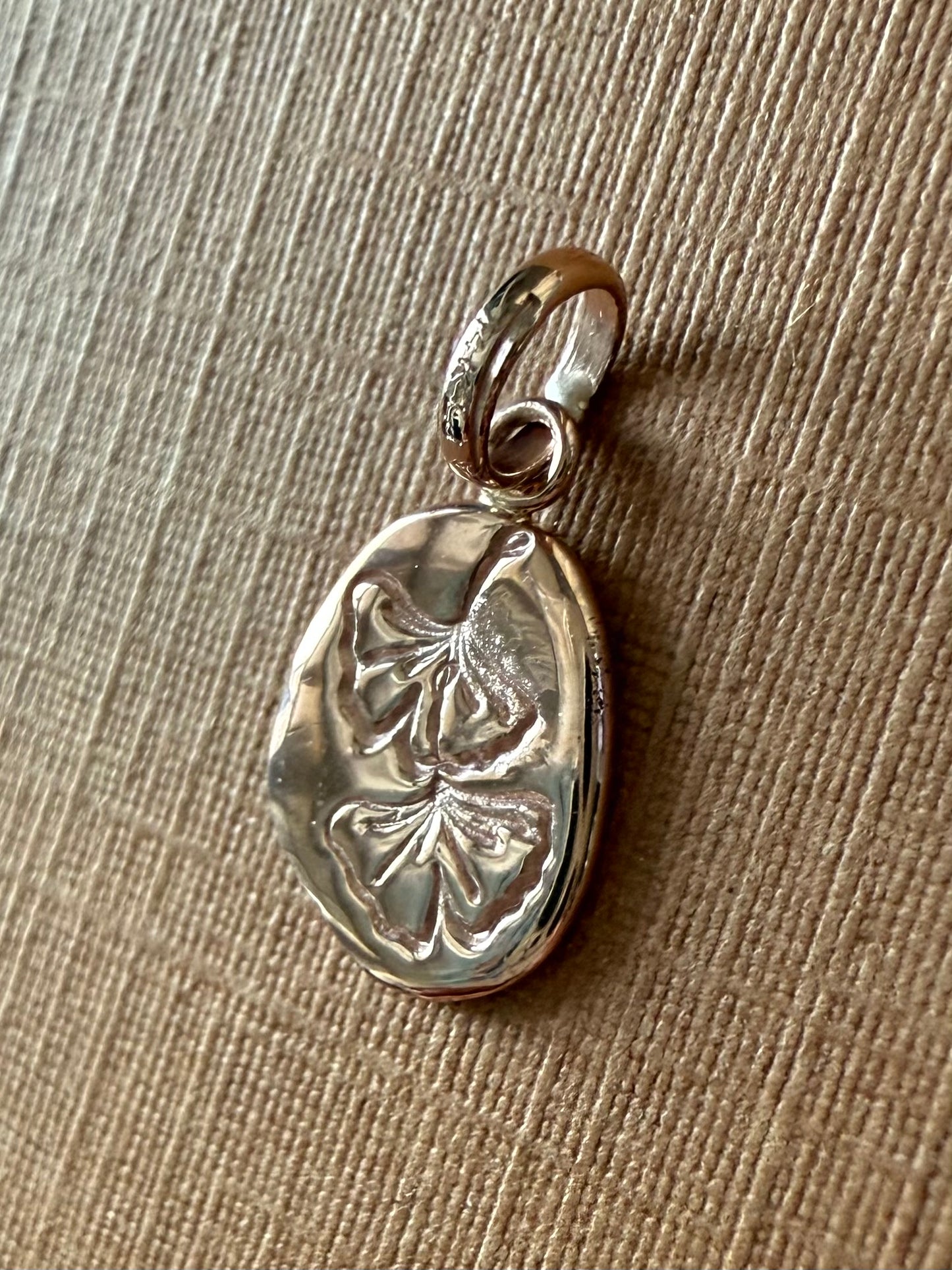 14K Solid Rose Gold Nugget “Ginkgo” Mini Pendant, Tiny Charm
