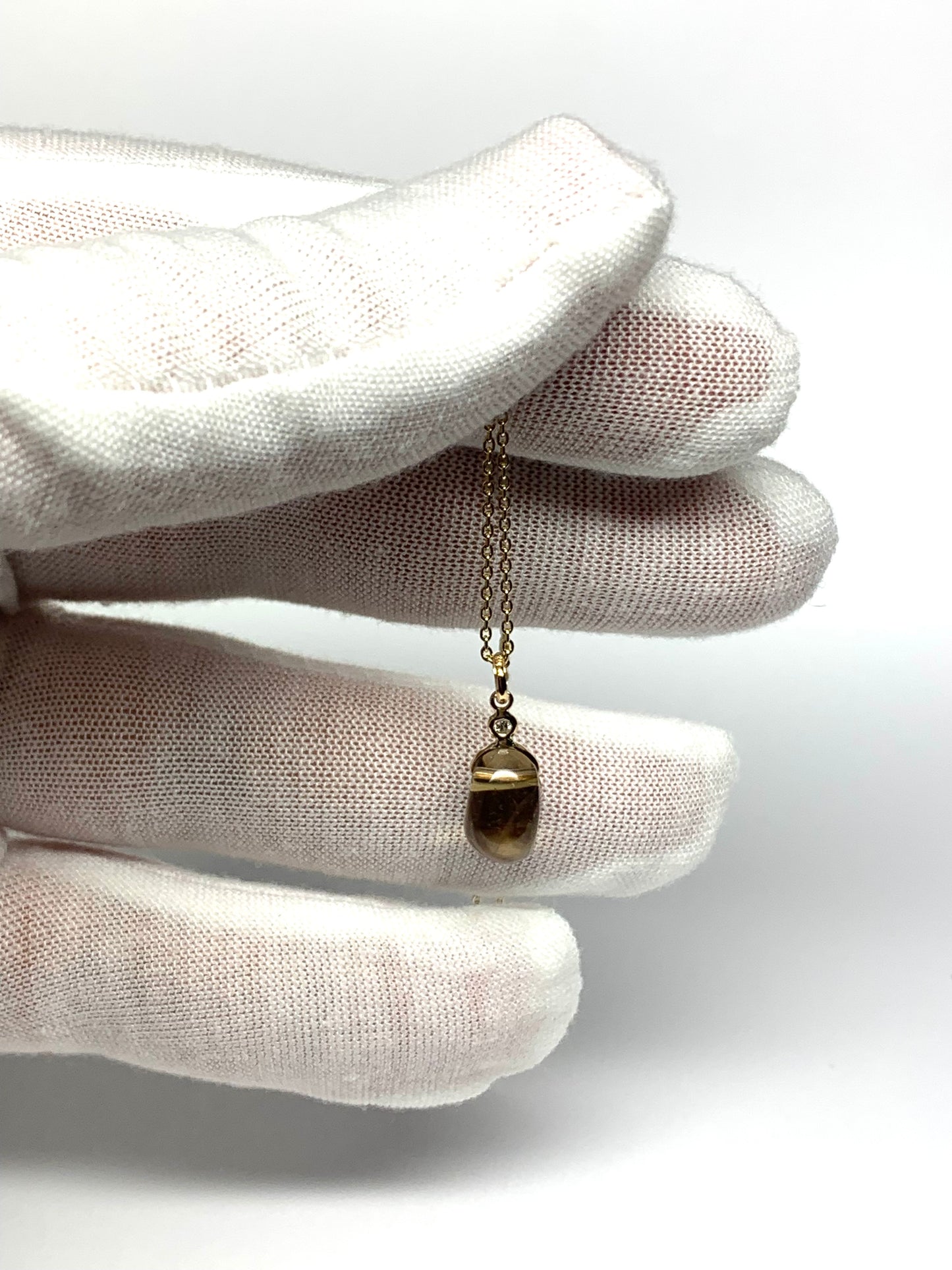 14k Solid Yellow Gold, Diamond, Lemon Quartz Tumbled Nugget Bead Pendant, Mini Size