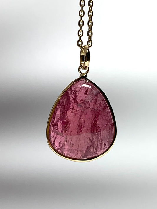 14k Solid Yellow Gold, Natural Pink Tourmaline Pendant