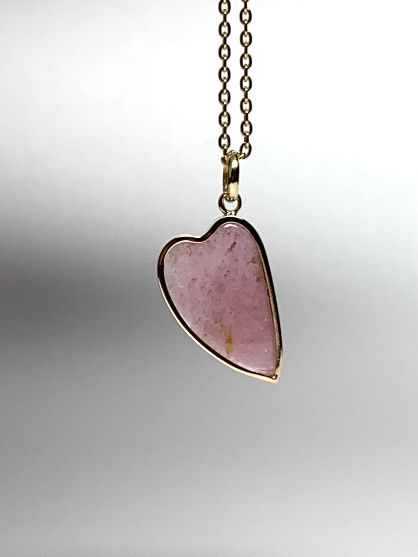 14k Solid Yellow Gold, Pink Tourmaline “Heart” Pendant, Mini Size