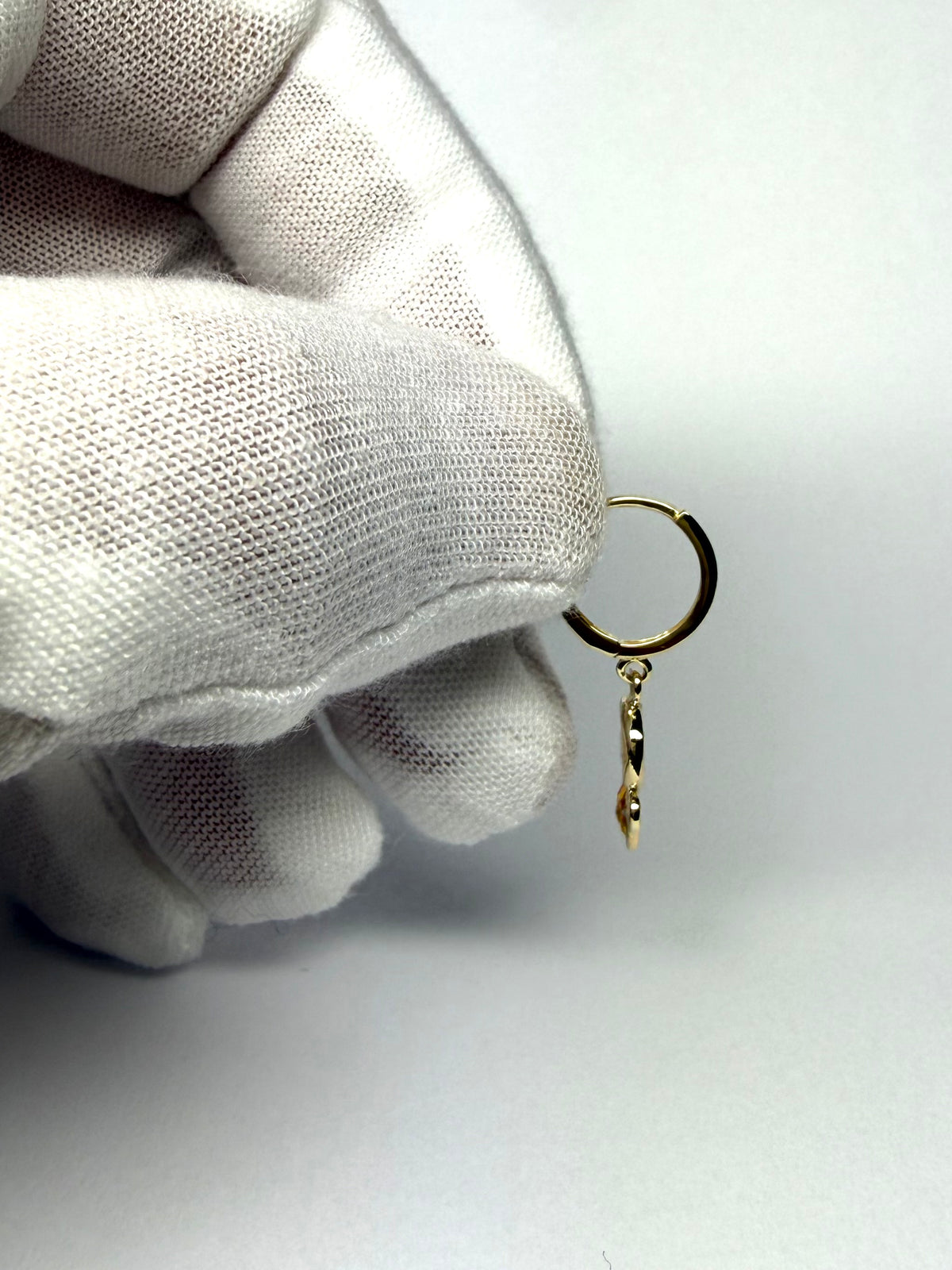 14k Solid Yellow Gold, Diamonds, Orange Sapphires Hoop Earrings