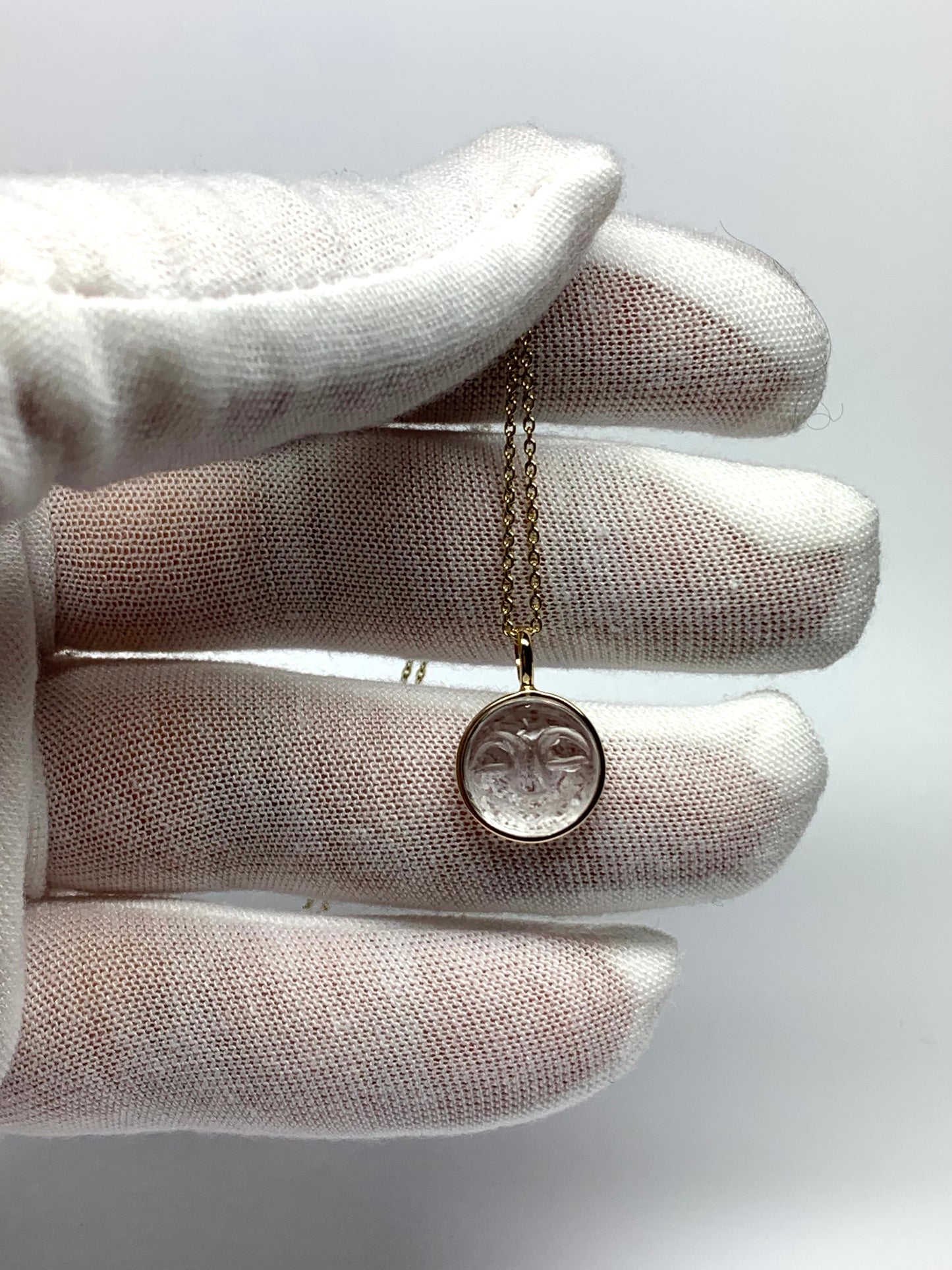 "The Moon" Pendant, 14K Solid Yellow Gold, Clear Quartz, Small Size