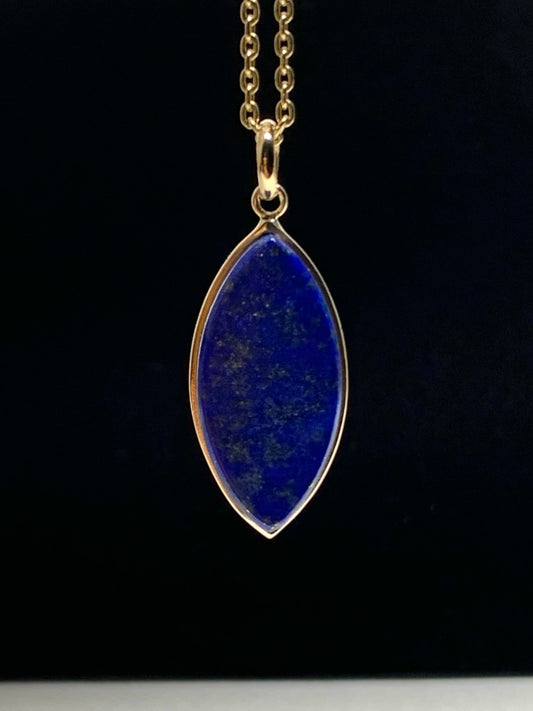 14k Solid Yellow Gold, Natural Blue Lapis Lazuli Marquise Pendant