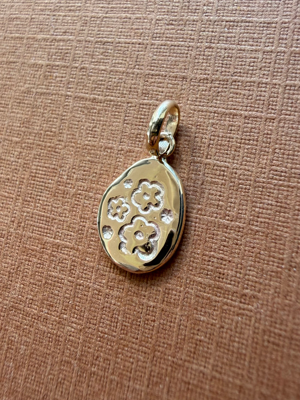 10k Solid Yellow Gold Nugget “Flowers” Mini Pendant, Tiny Charm