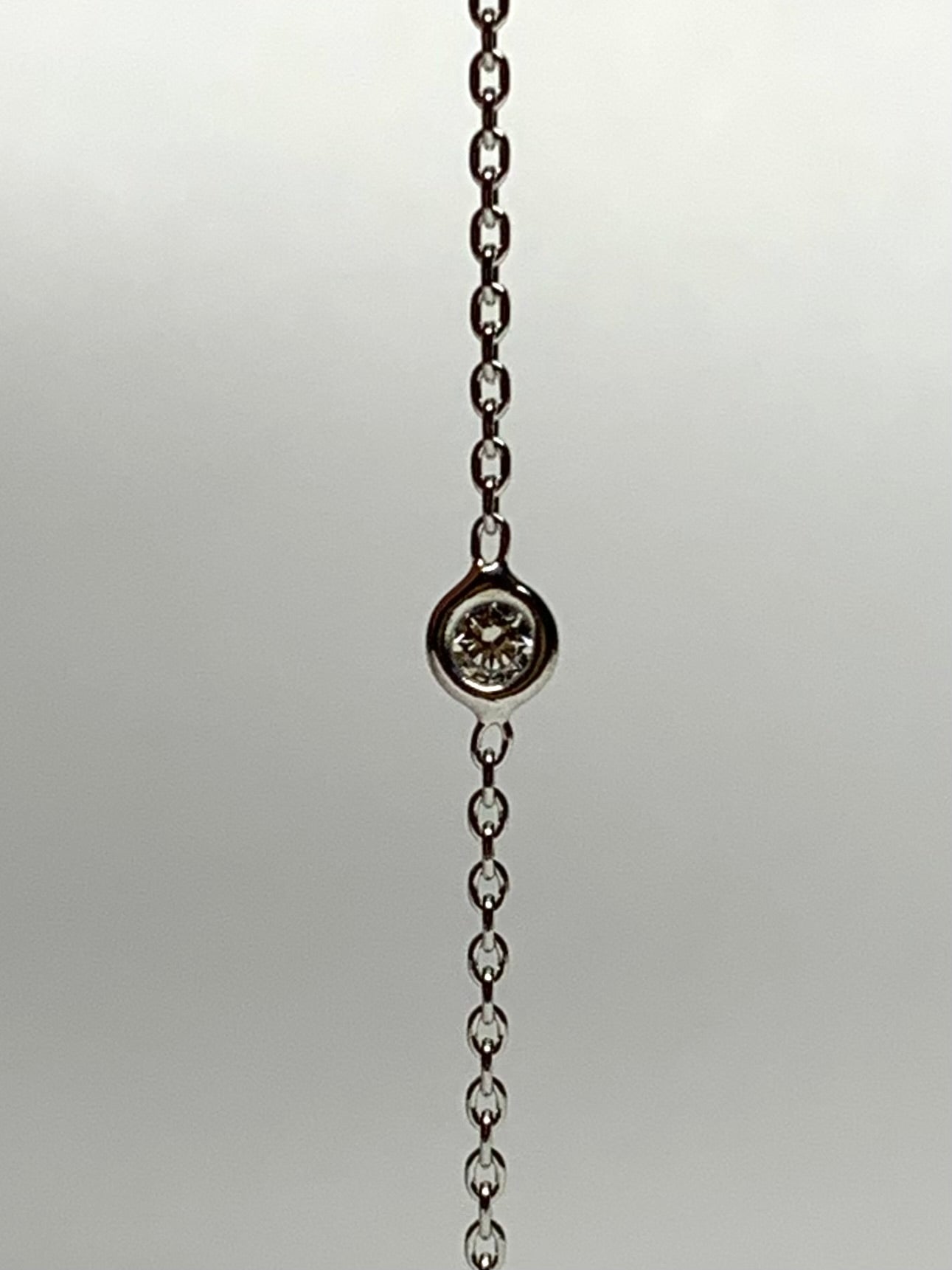 14K Solid White Gold, White Diamond Single Stone Chain Bracelet