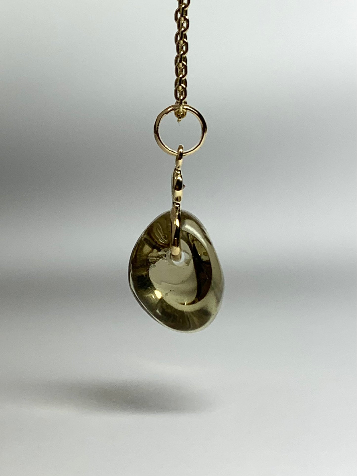 14k Solid Yellow Gold, Diamond, Dark Lemon Quartz Tumbled Nugget Bead Pendant, Mini Size