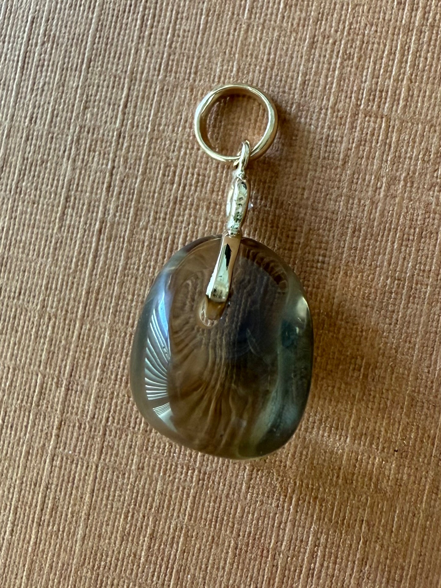 14k Solid Yellow Gold, Diamond, Lemon Quartz Tumbled Nugget Bead Pendant, Mini Size