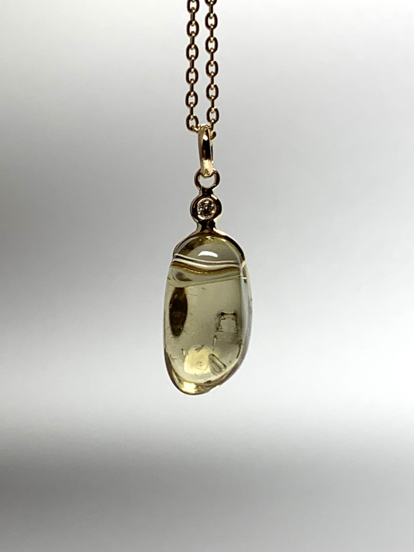 14k Solid Yellow Gold, Diamond, Lemon Quartz Tumbled Nugget Bead Pendant, Mini Size