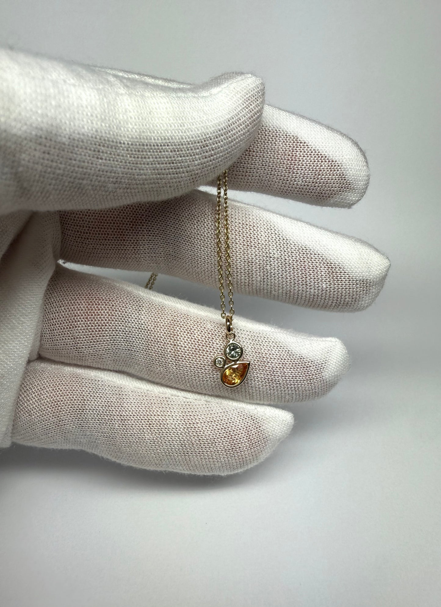 14K Solid Yellow Gold, Diamond, Multi Color Sapphires Cluster Pendant, Tiny Size