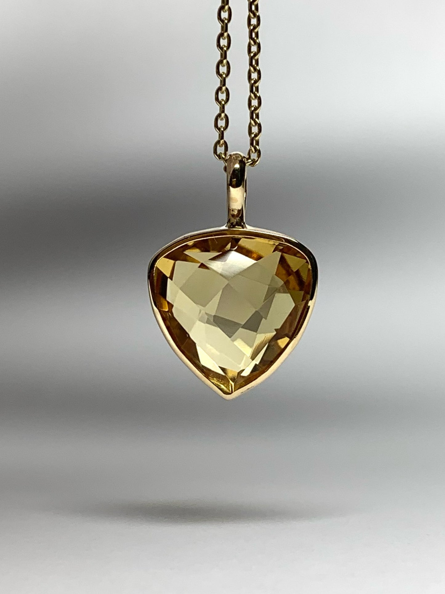 14k Solid Yellow Gold, Citrine Trillium   Pendant, Small Size