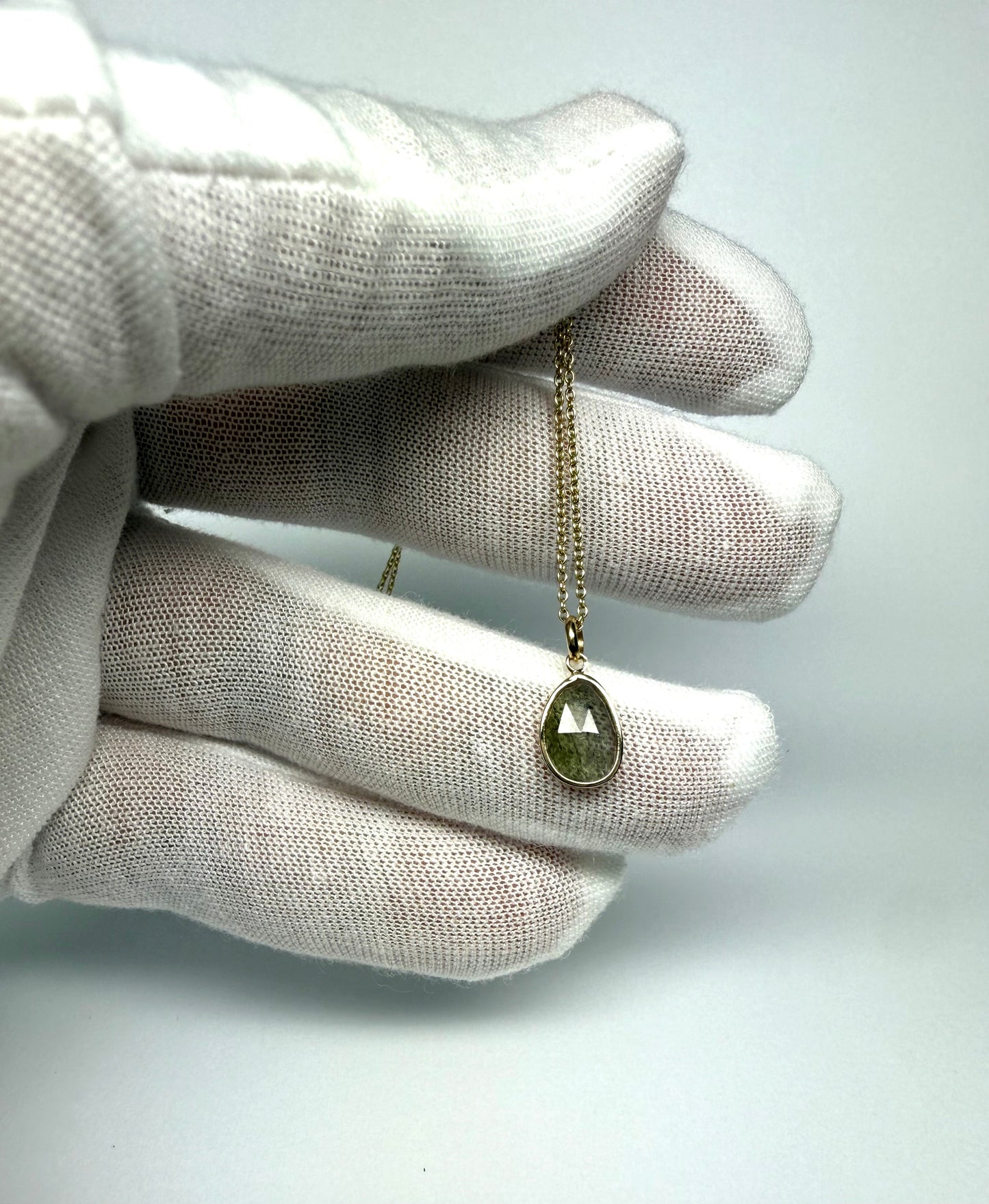 14k Solid Yellow Gold, Natural Dark Green Tourmaline Mini Pendant