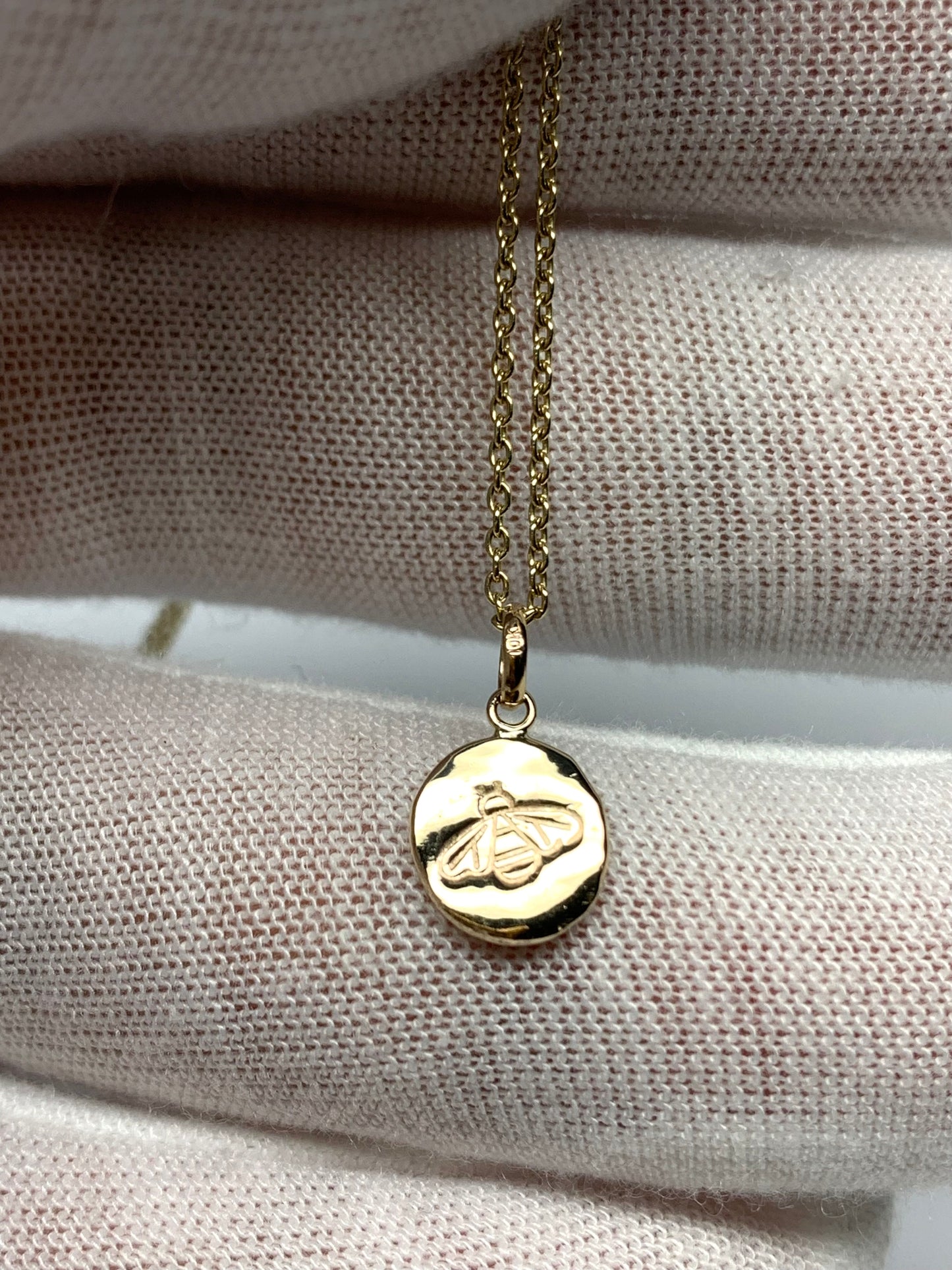 10k Solid Yellow Gold Nugget Mini Pendant “Honey Bee”, Tiny Charm