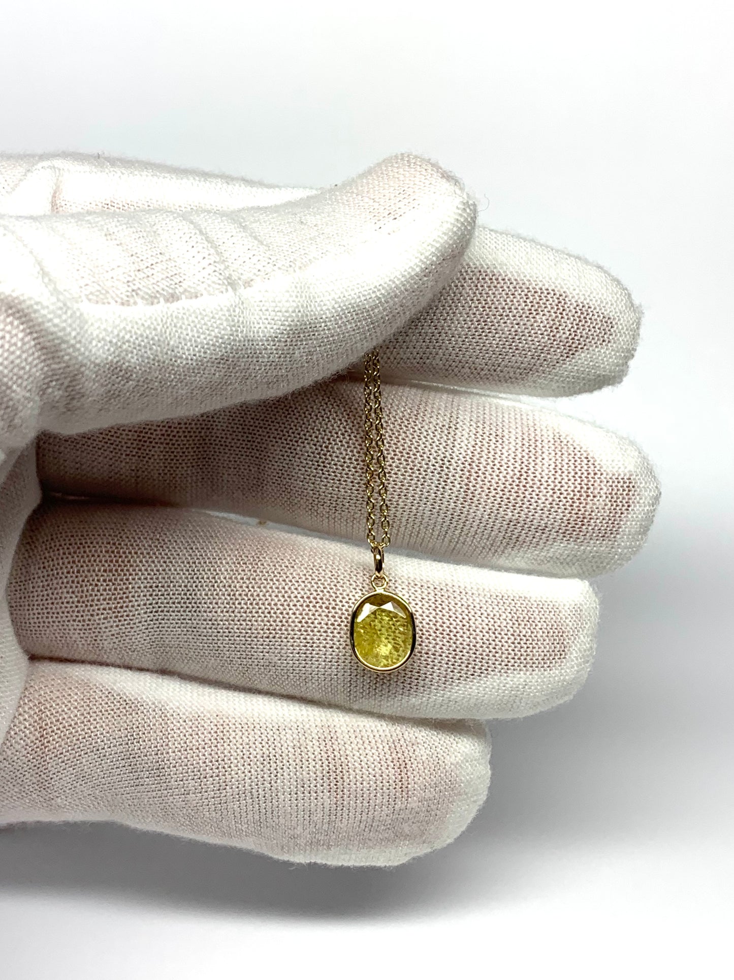 14k Solid Yellow Gold, Natural Light Olive Green Tourmaline Mini Pendant