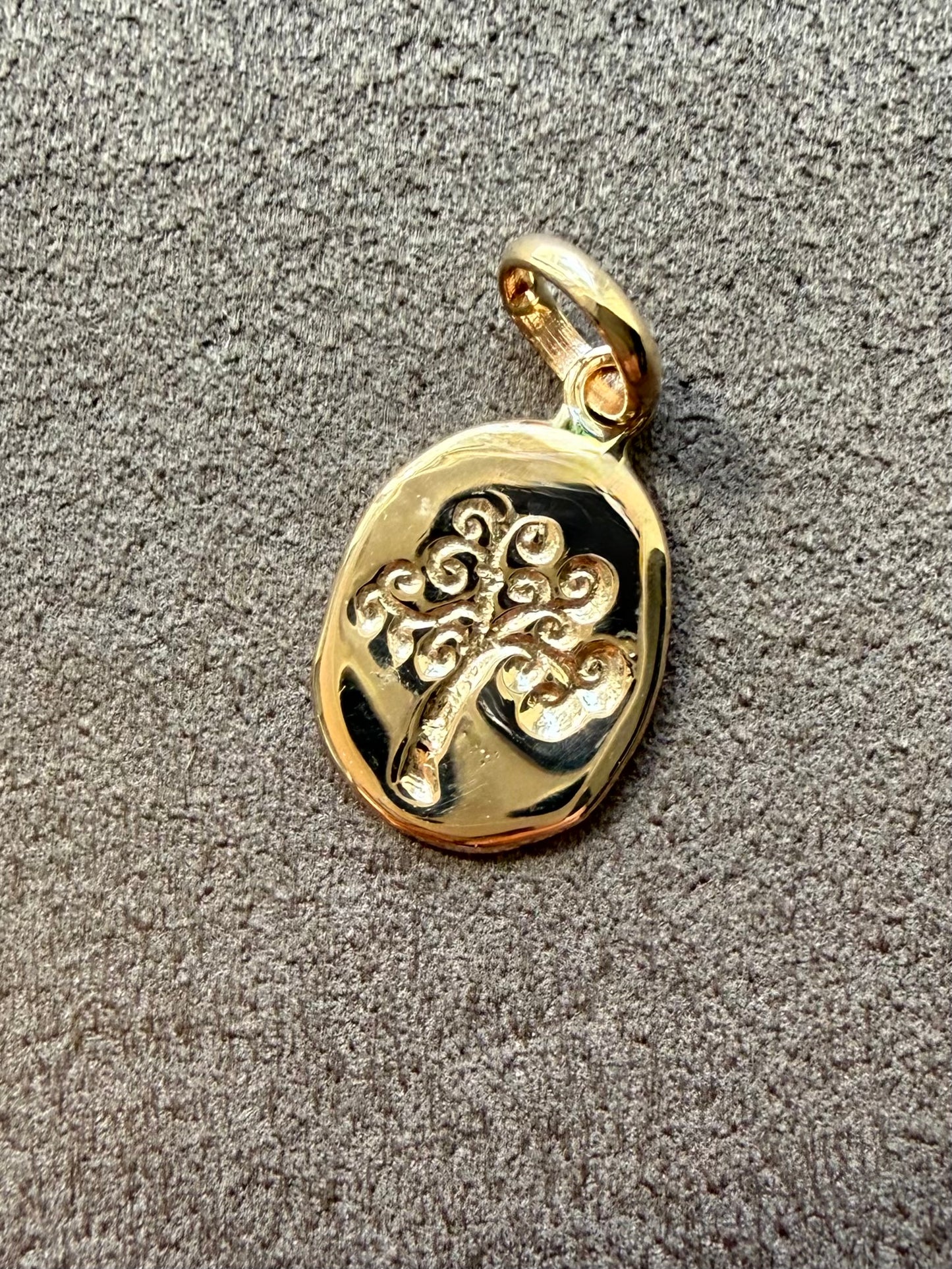 14K Solid Yellow Gold Nugget Mini Pendant, “Tree of Life”, Charm