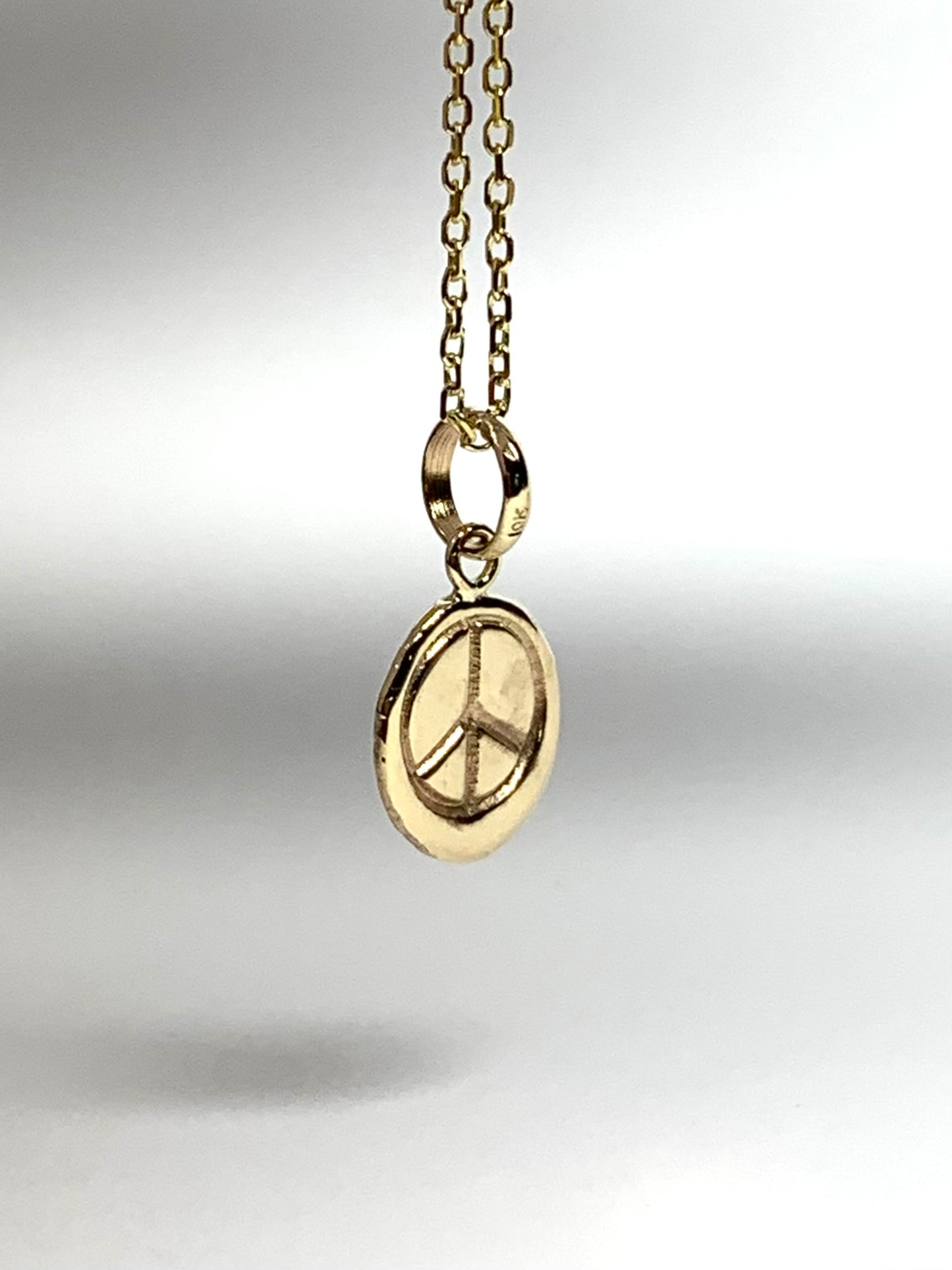 10k Solid Yellow Gold Nugget “Peace” Mini Pendant, Tiny Charm