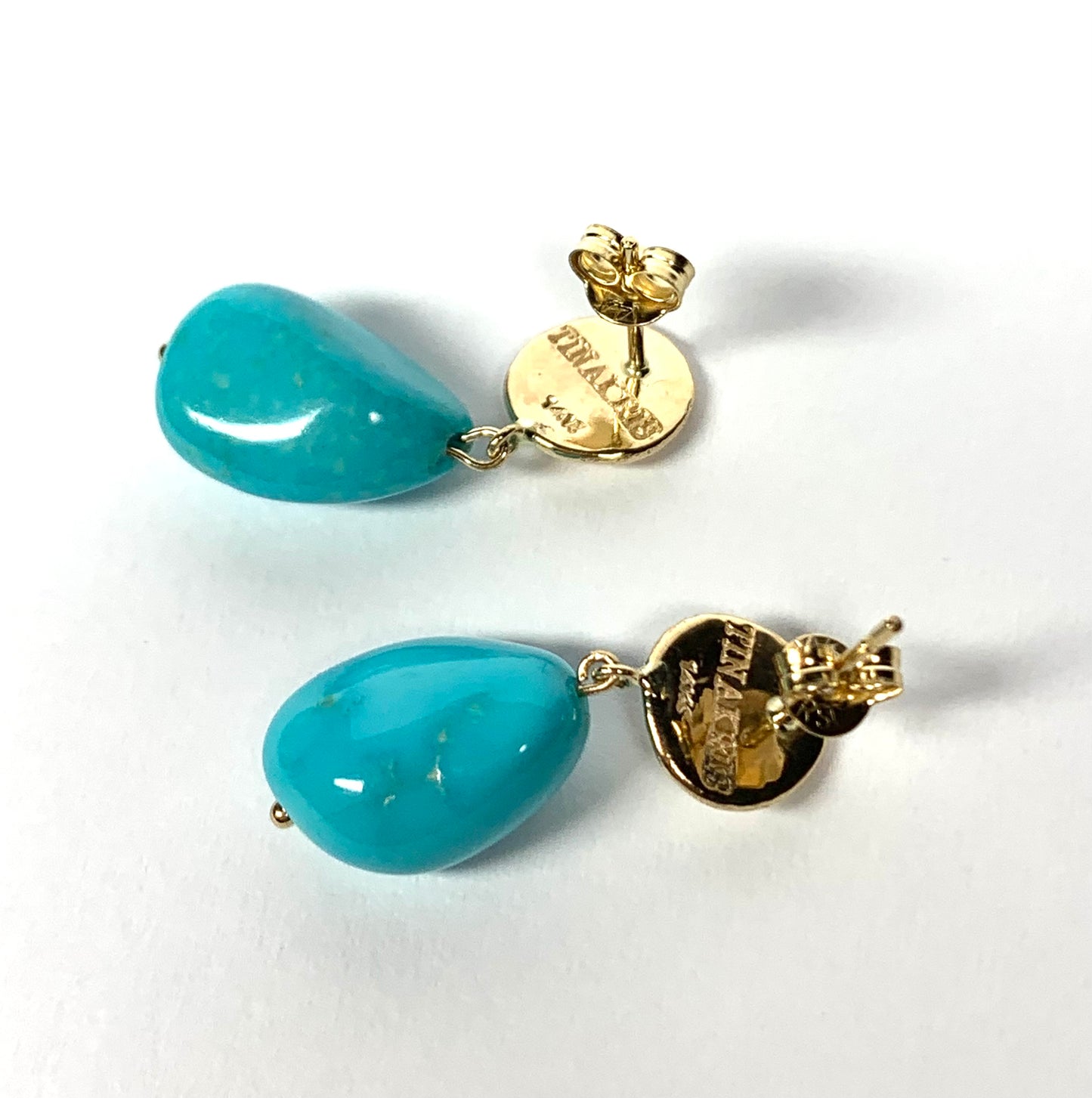 14k Solid Yellow Gold Nuggets, Natural Sleeping Beauty Turquoise Drop Earrings