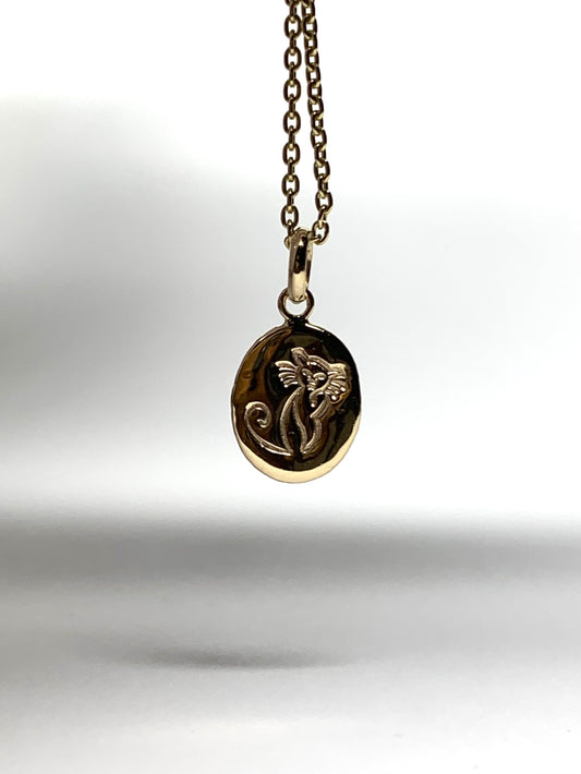 14k Solid Yellow Gold Nugget Mini Pendant “Cat”, Small Charm