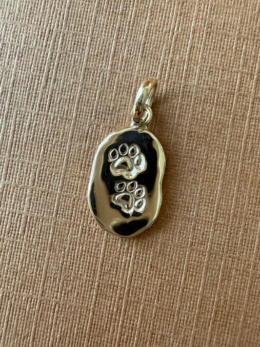10k Solid Yellow Gold Nugget “Paws” Mini Pendant, Tiny Charm