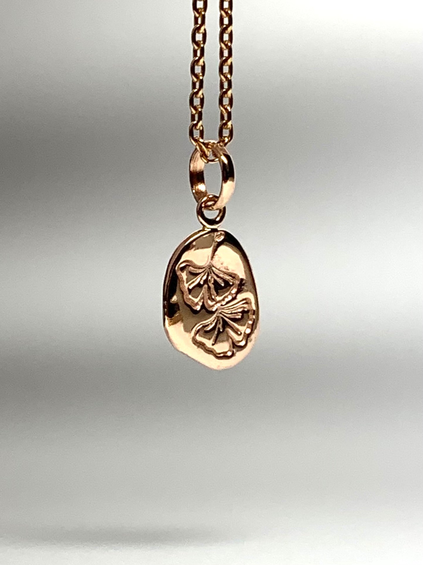 14K Solid Rose Gold Nugget “Ginkgo” Mini Pendant, Tiny Charm