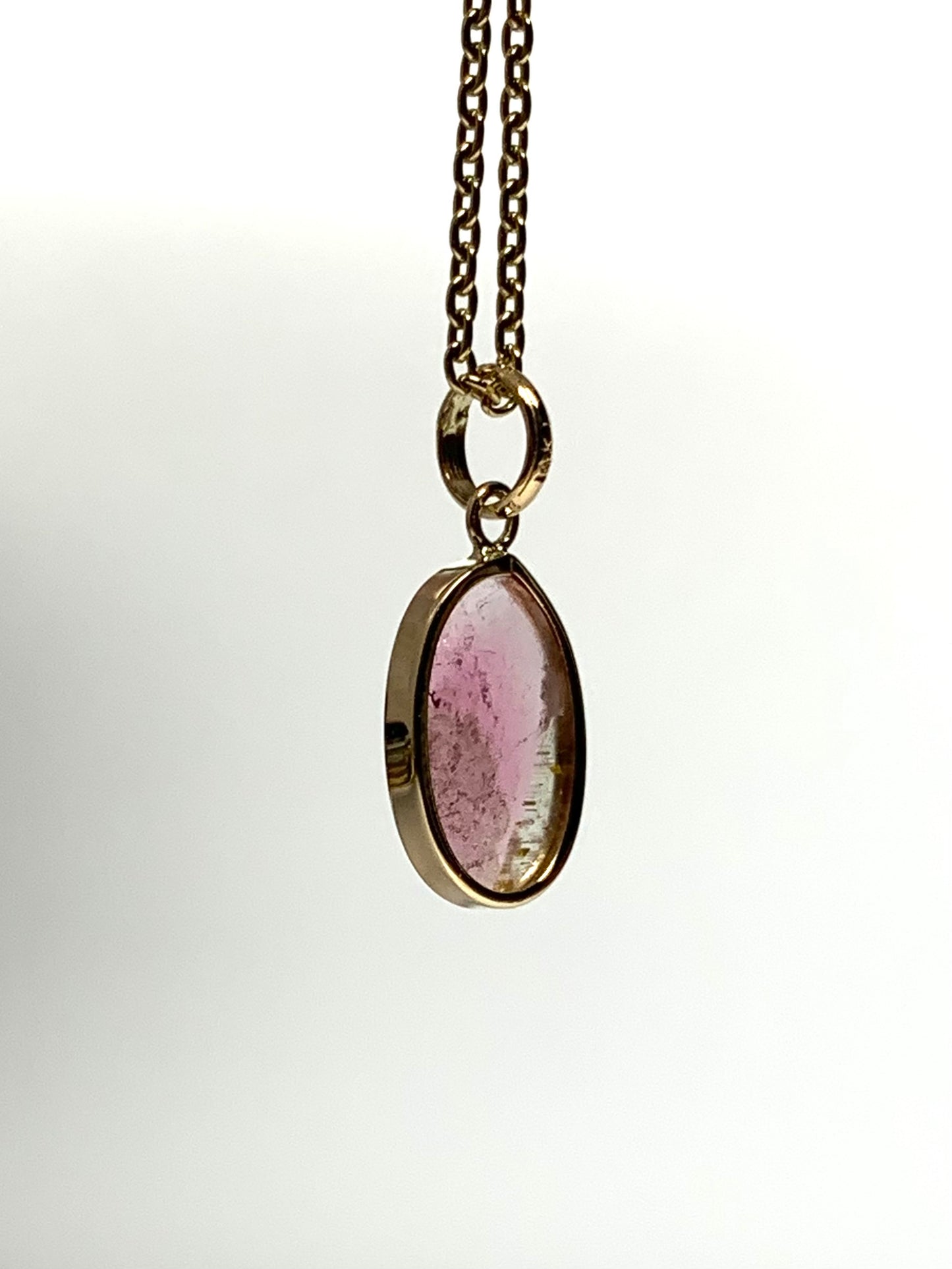 14k Solid Yellow Gold, Natural Pink Tourmaline Mini Pendant