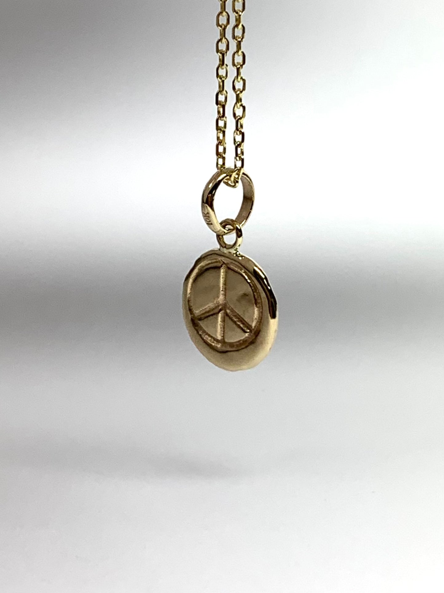 10k Solid Yellow Gold Nugget “Peace” Mini Pendant, Tiny Charm