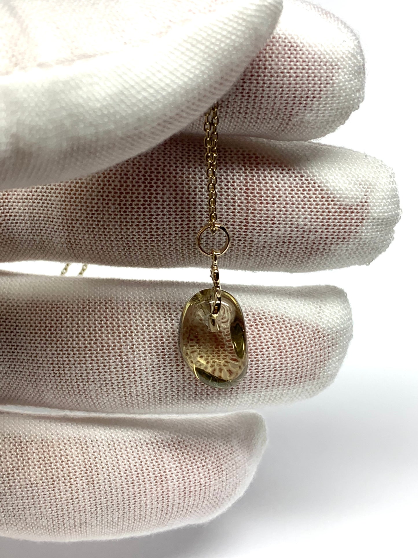 14k Solid Yellow Gold, Diamond, Lemon Quartz Tumbled Nugget Bead Pendant, Mini Size