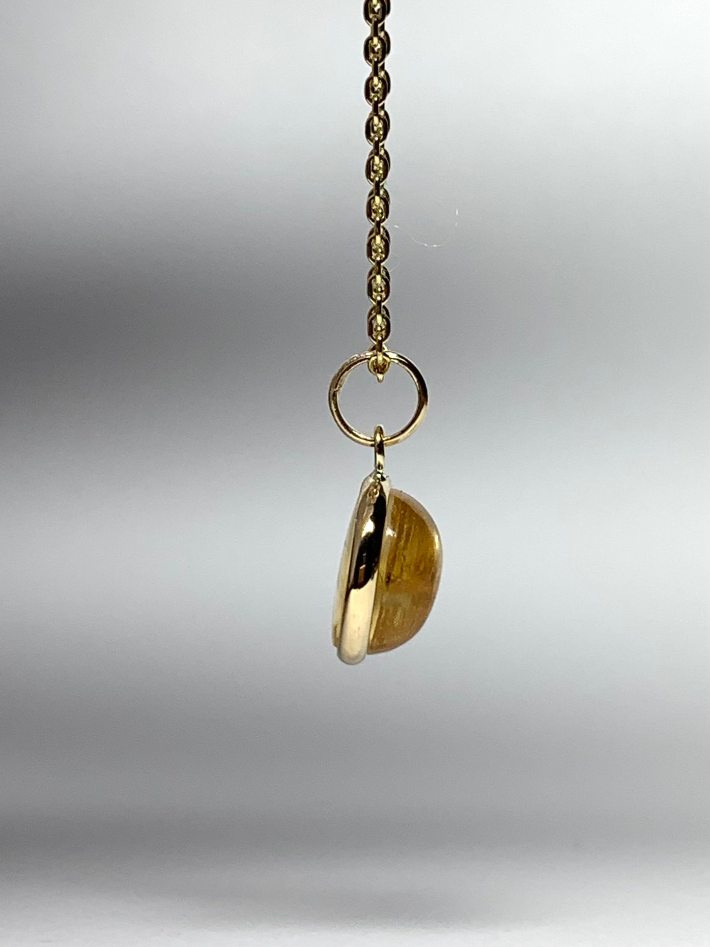 14k Solid Yellow Gold, Yellow Citrine Round Cabochon Mini Pendant