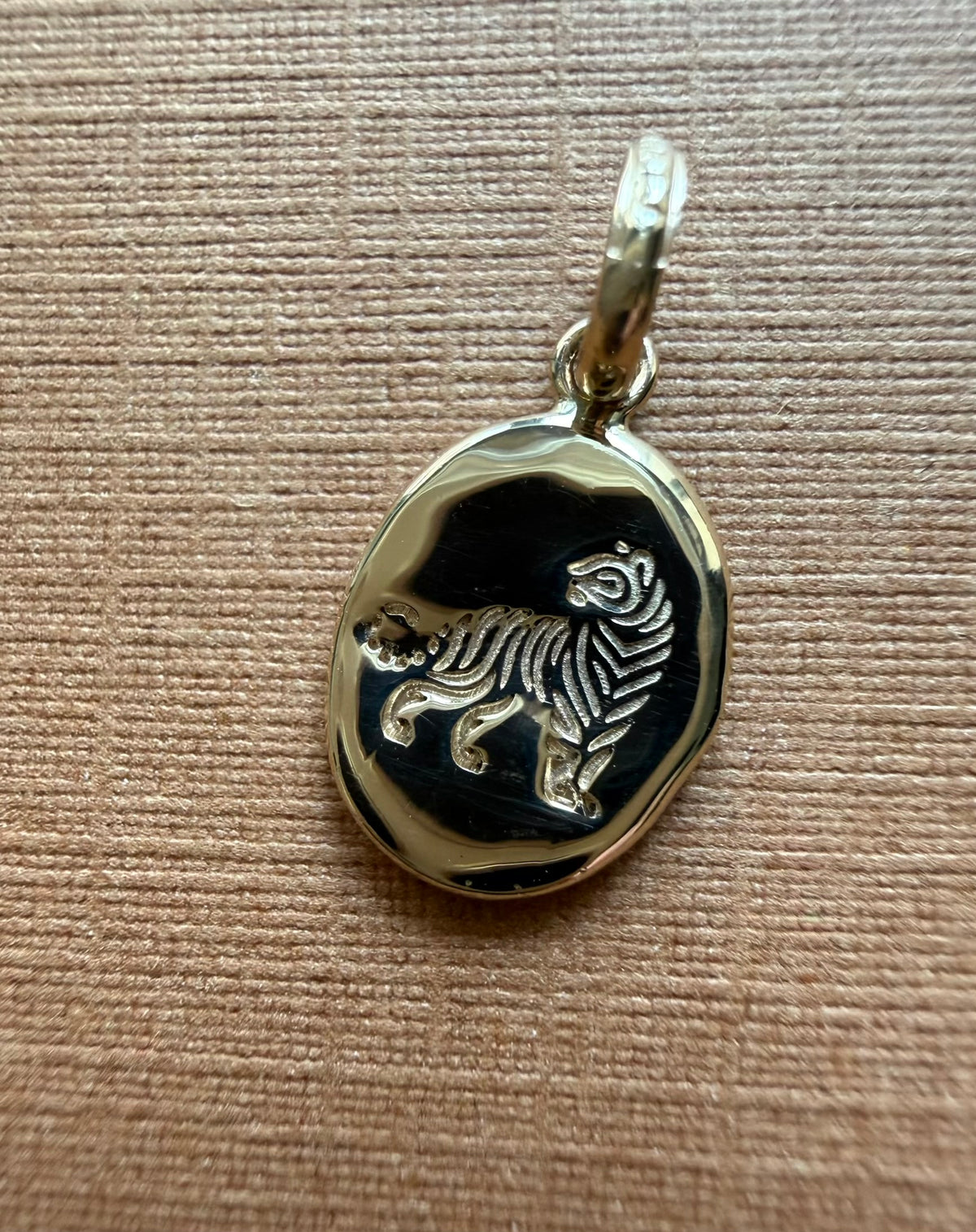 14k Solid Yellow Gold Nugget Mini Pendant “Tiger”, Tiny Charm