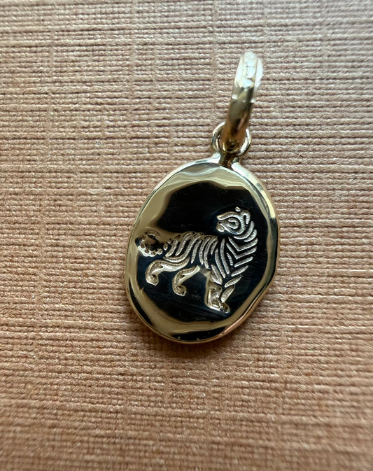 14k Solid Yellow Gold Nugget Mini Pendant “Tiger”, Tiny Charm