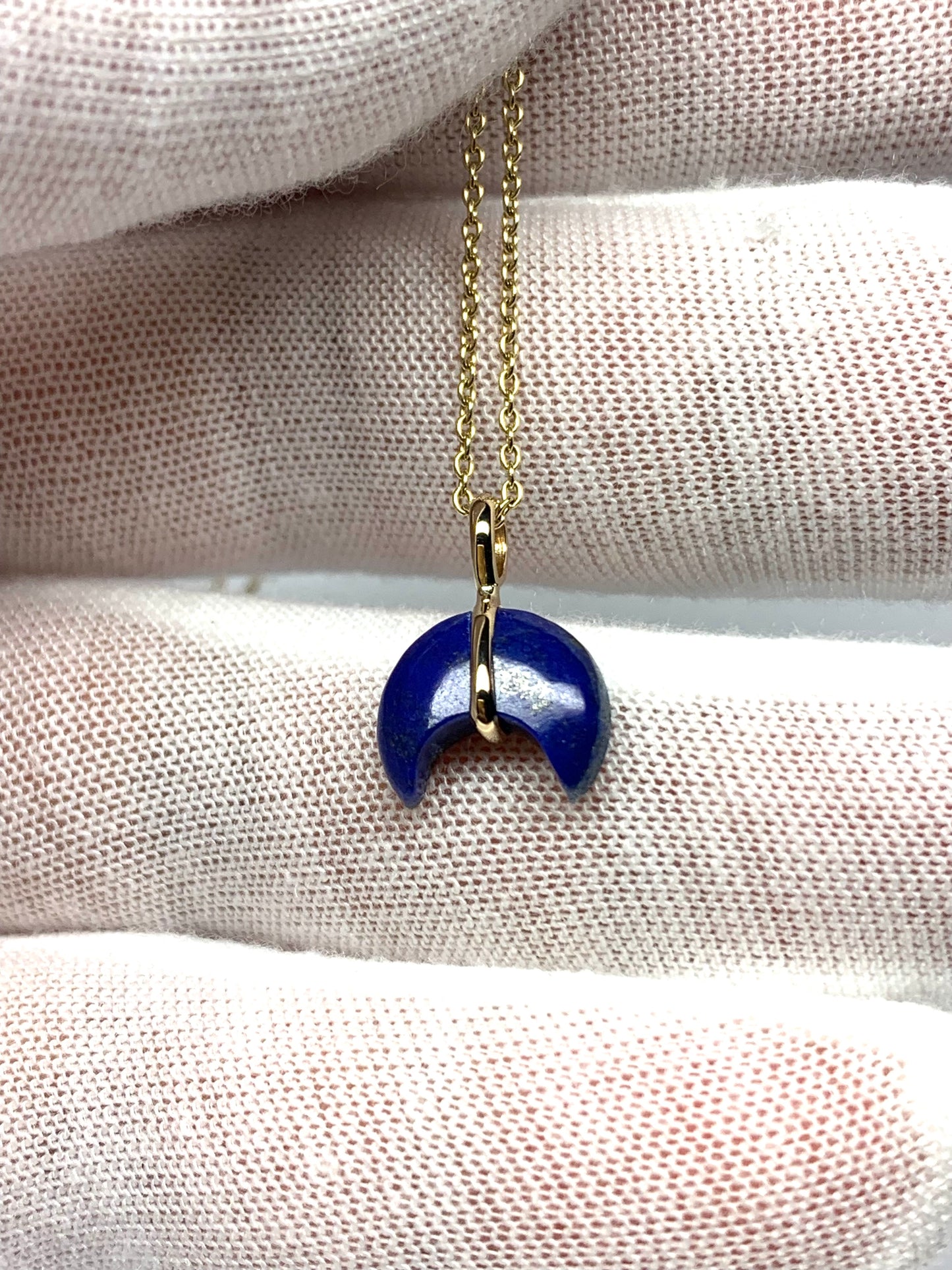 14k Solid Yellow Gold, Blue Lapis Lazuli “Crescent Moon” Pendant, Mini Size