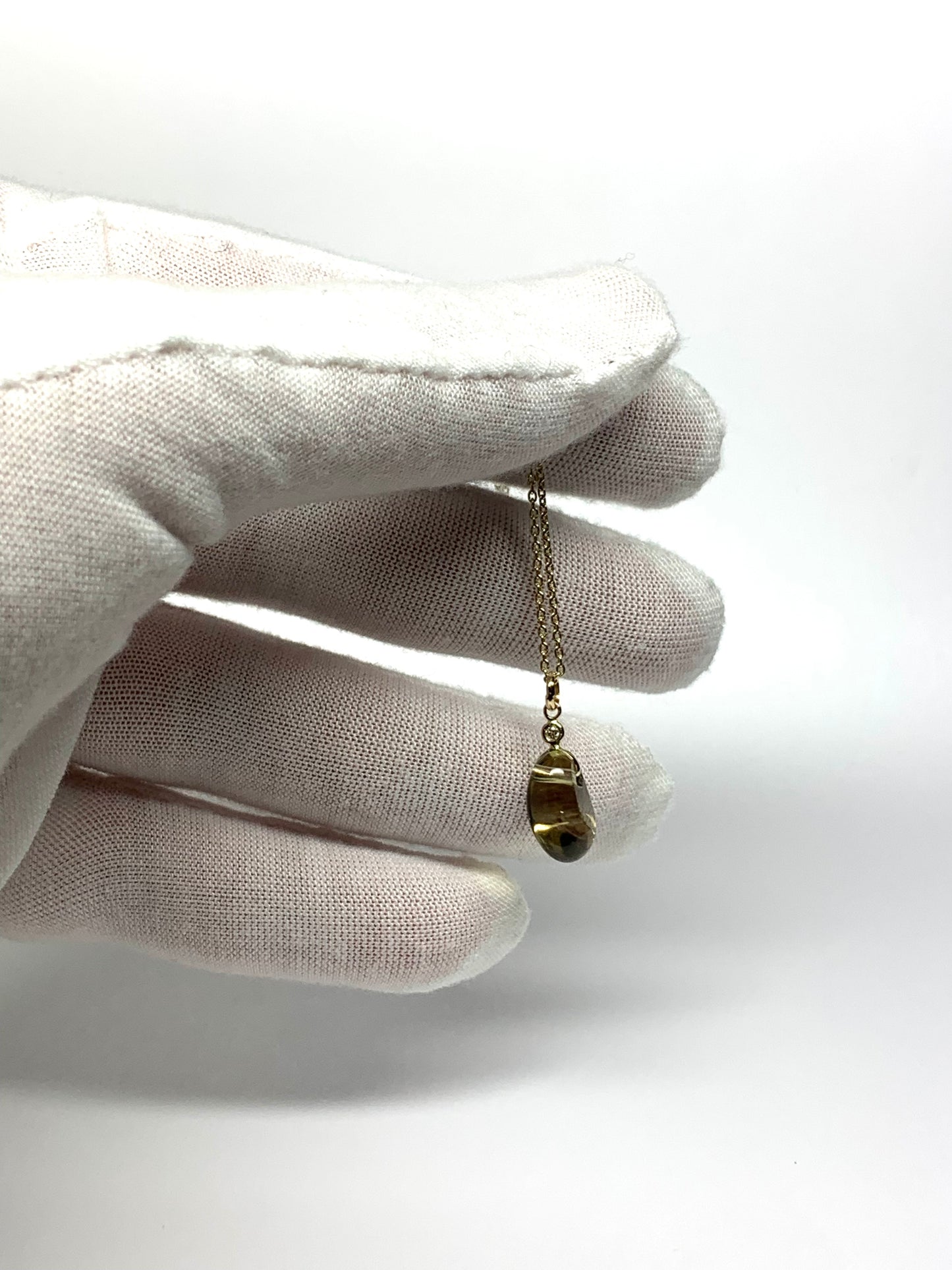 14k Solid Yellow Gold, Diamond, Lemon Quartz Tumbled Nugget Bead Pendant, Mini Size