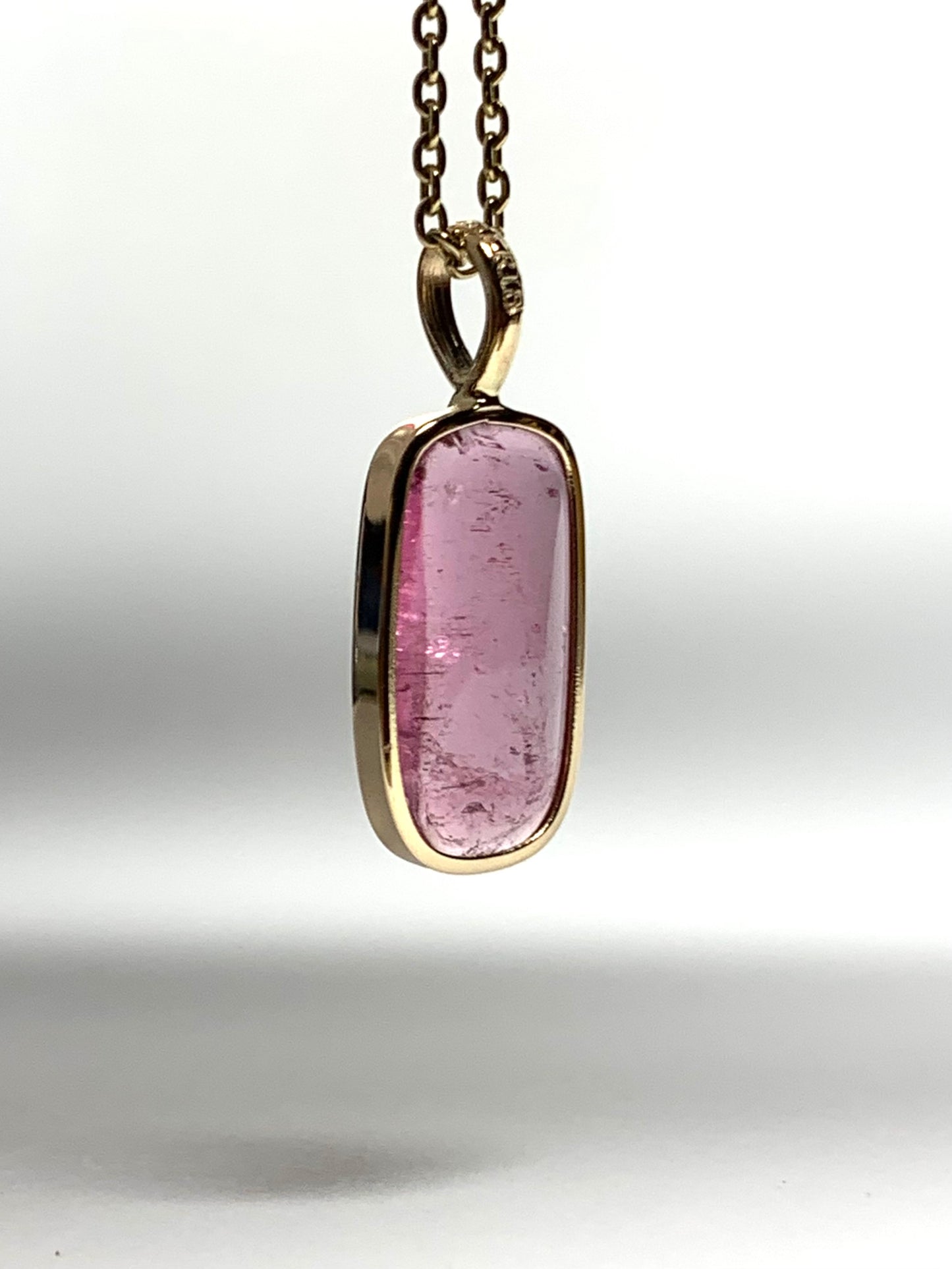 14k Solid Yellow Gold, Natural Pink Tourmaline Pendant
