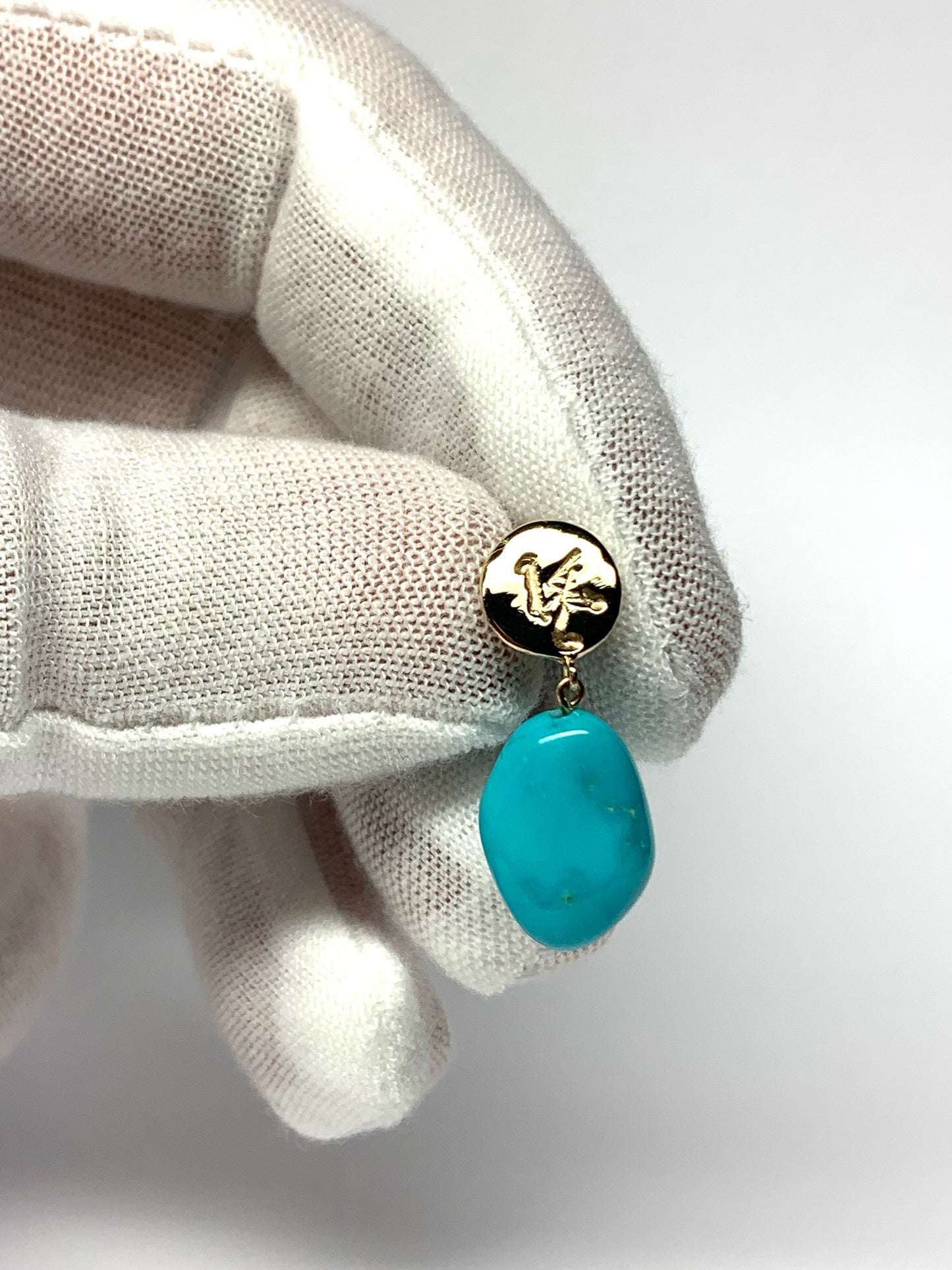 14k Solid Yellow Gold Nuggets, Natural Sleeping Beauty Turquoise Drop Earrings