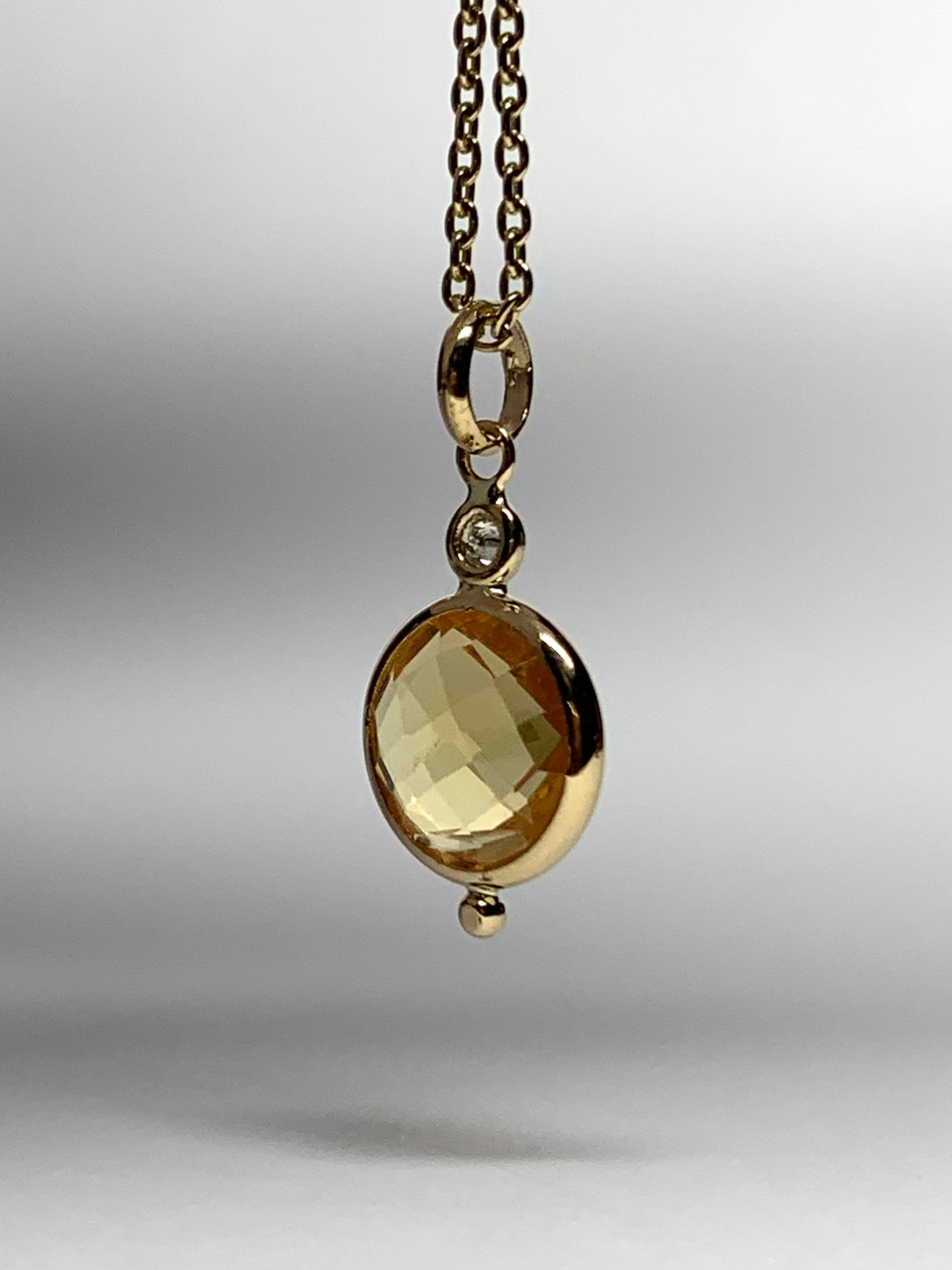 14K Solid Yellow Gold, Diamond, Citrine Mini Pendant