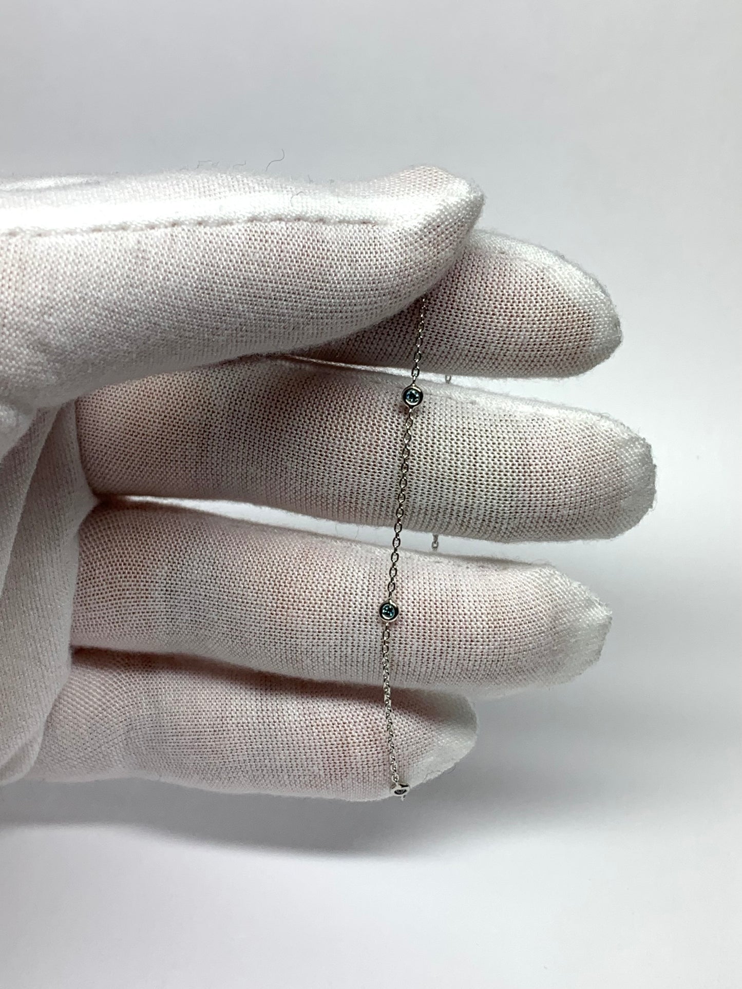 14k Solid White Gold, Genuine Blue Diamonds Station Bracelet