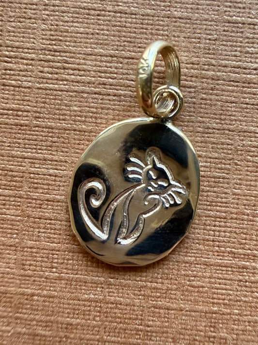 10k Solid Yellow Gold Nugget Mini Pendant “Cat”, Tiny Charm