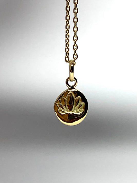 18k Solid Yellow Gold Nugget Mini Pendant “Lotus”, Tiny Charm