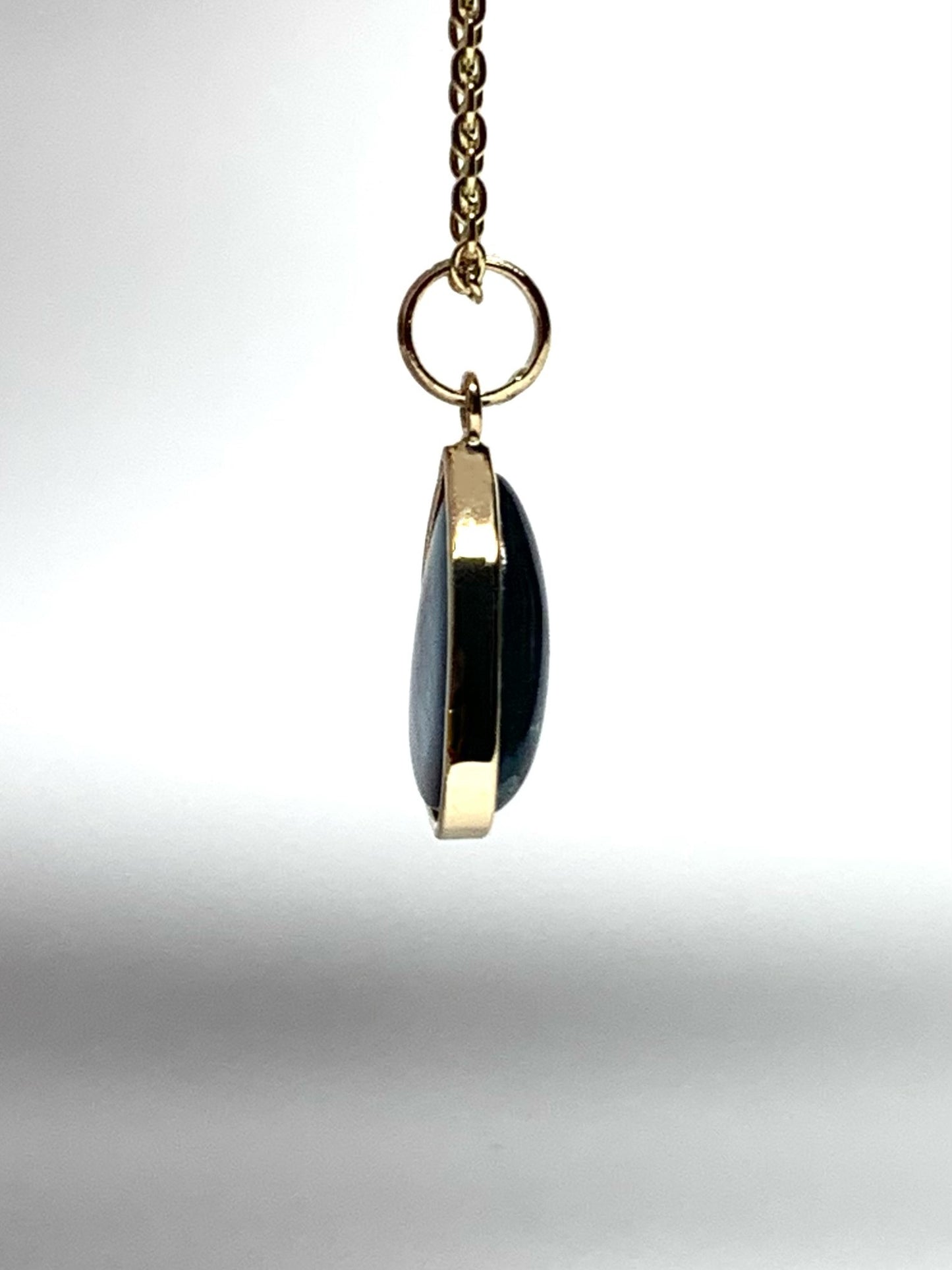 14k Solid Yellow Gold, Natural Blue Tourmaline Cabochon Pendant