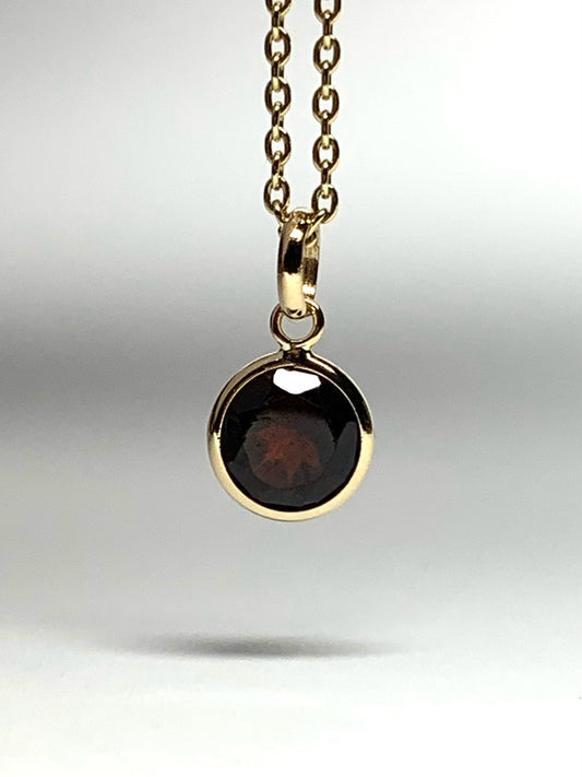 14k Solid Yellow Gold, Red Garnet Mini Pendant