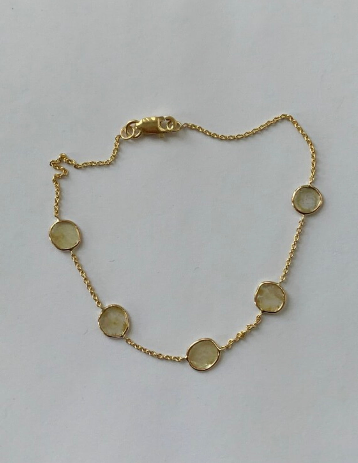 18K Solid Yellow Gold, Natural Diamond Slices Station Bracelet