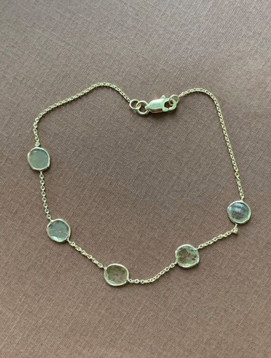 18K Solid Yellow Gold, Natural Diamond Slices Station Bracelet