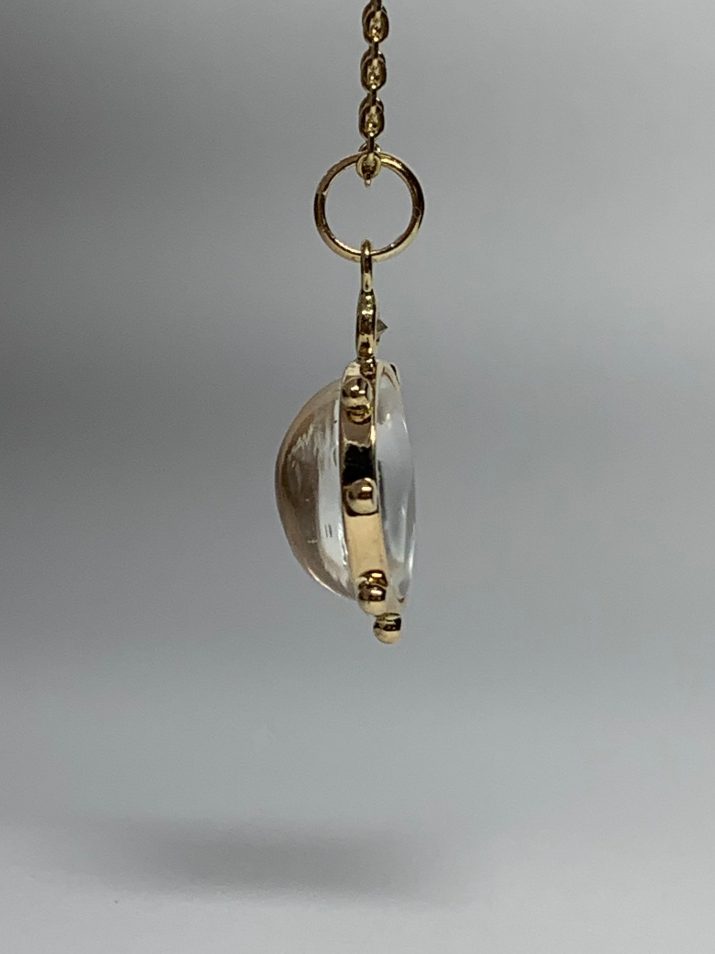 14k Solid Yellow Gold, Clear Quartz, Diamond “Sun” Pendant, Mini Size